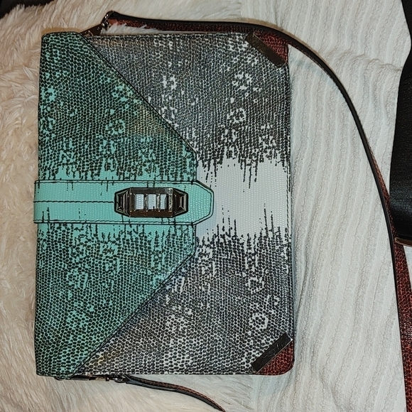 Rebecca Minkoff Adjustable Strap multicolored purse W turn Closure 11x8.5 - Picture 1 of 14